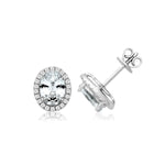 Silver Claw Set Halo Oval CZ Studs