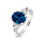 Silver Claw Set 3 Stone Blue CZ Oval & Pear Ring