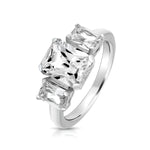 Silver Claw Set 3 Stone Emerald Cut CZ Ring