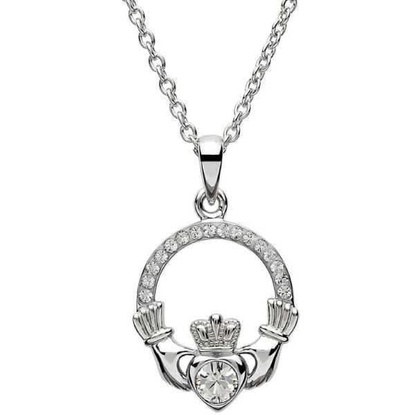 Claddagh April Birthstone Pendant Necklace