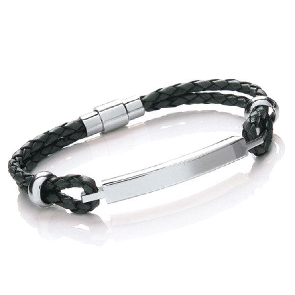 Mens Engravable Black Double 3mm Plait Bracelet