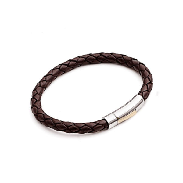 Brown 6mm Plait Mens Bracelet with Gold Lever