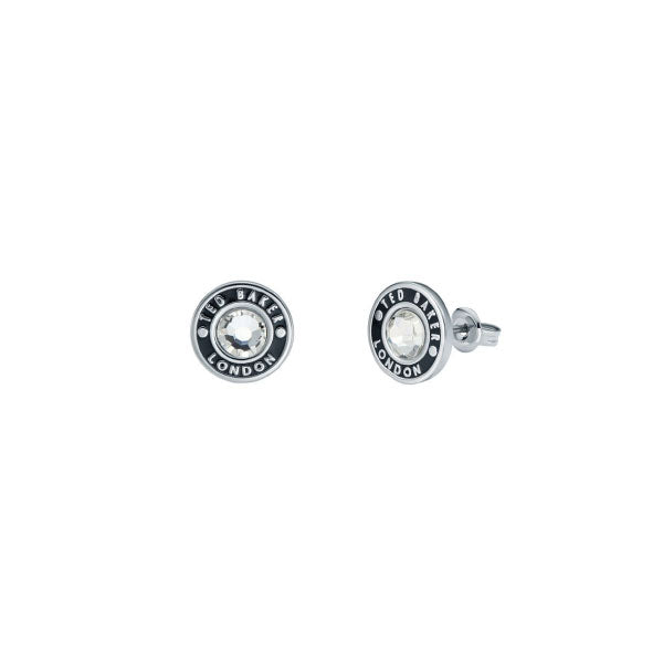 Ted Baker Cherelle Silver Tone Black With Clear Crystal Stud Earrings