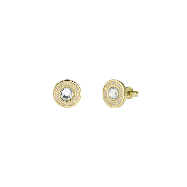 Ted Baker Cherelle Gold Tone Pink With Clear Crystal Stud Earrings