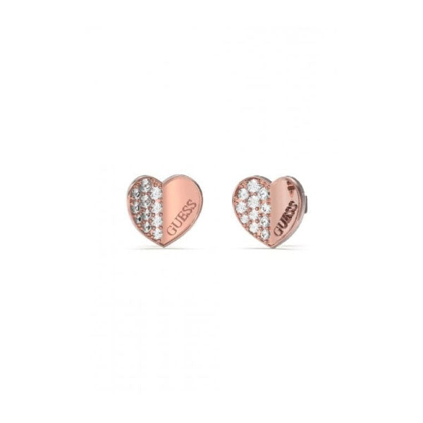 Guess Lovely Pave Heart Rose Gold Earrings