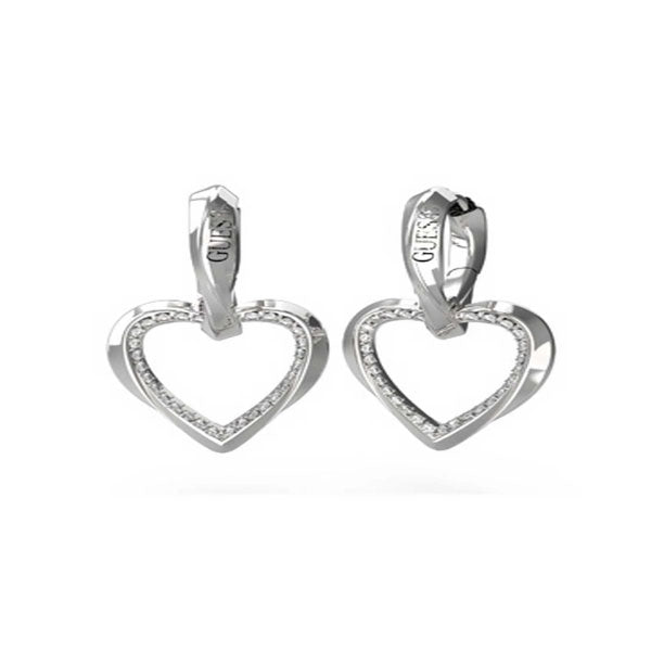 Guess Mon Amour Silver Tone Heart Earrings