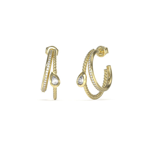 4G Light Pave Drop Double Hoop Gold Earrings