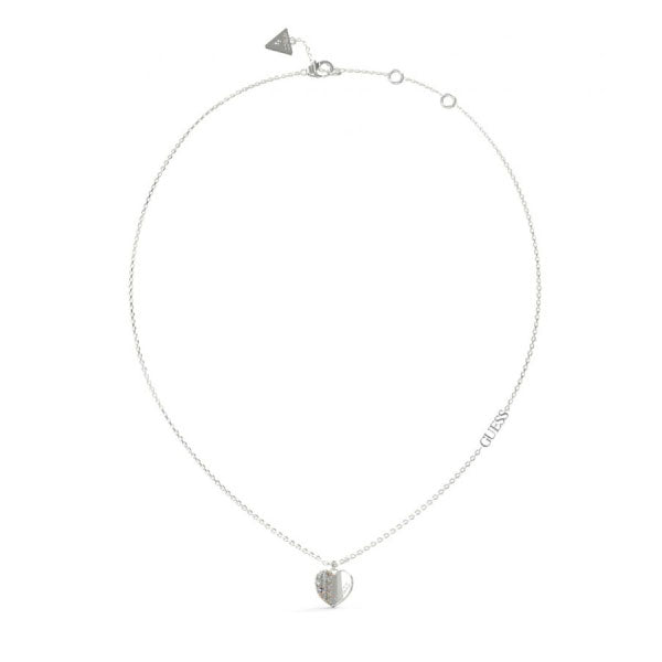 Guess Lovely Pave Crystal Heart Silver Tone Necklace