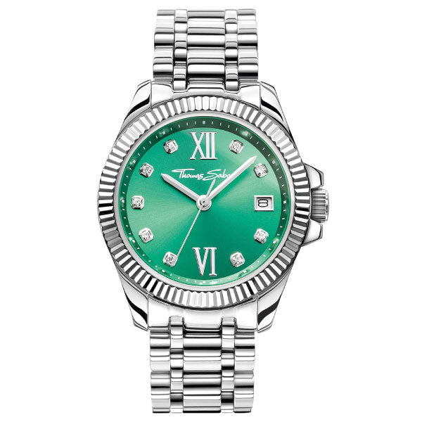 Ladies Silver Watch with Divine Green Dial