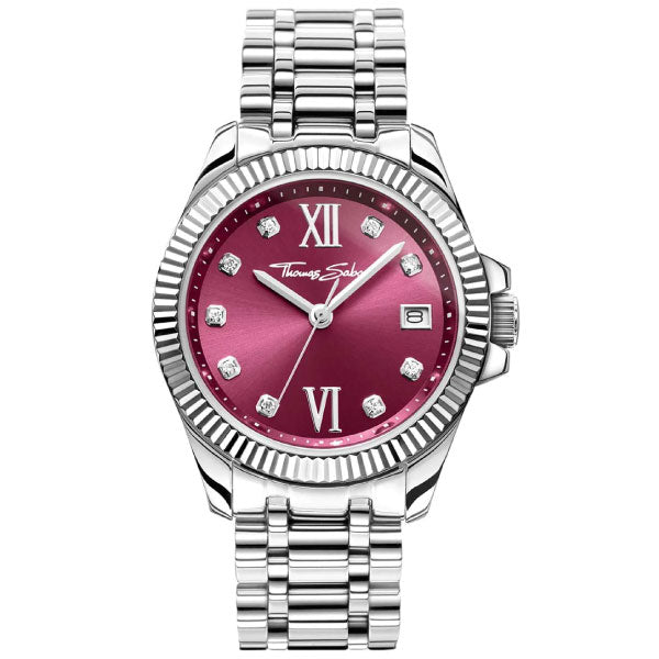 Ladies Silver Watch with Divine Burgundy Dial