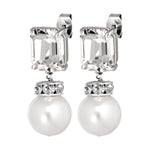 Wali Silver Earrings with Clear Crystal Stones and White Pearl