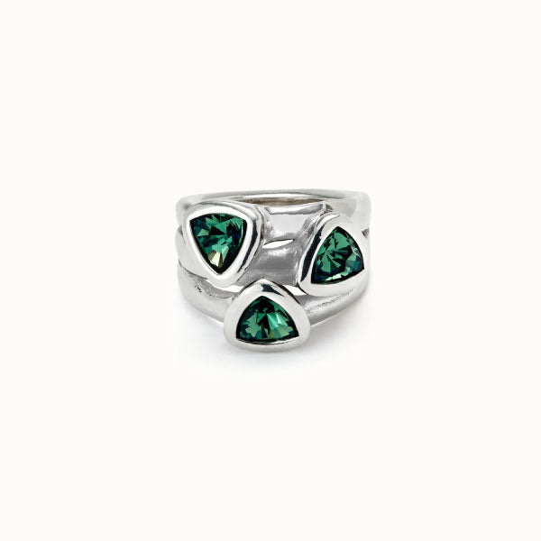 Silver Ring with Three Green Crystals