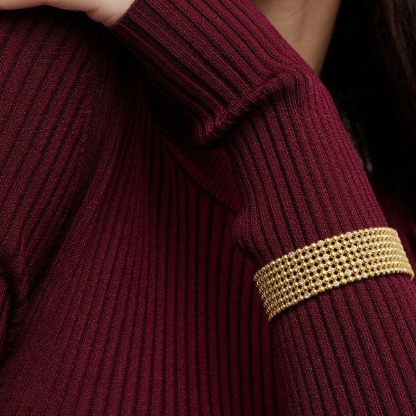 Bobbi Crystal Bobble Wide Gold Tone Bangle Bracelet