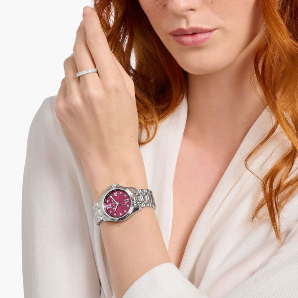 Ladies Silver Watch with Divine Burgundy Dial