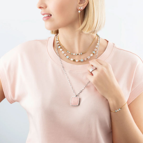 Coeur de Lion Classic Romantic Cubes & Pearls Necklace