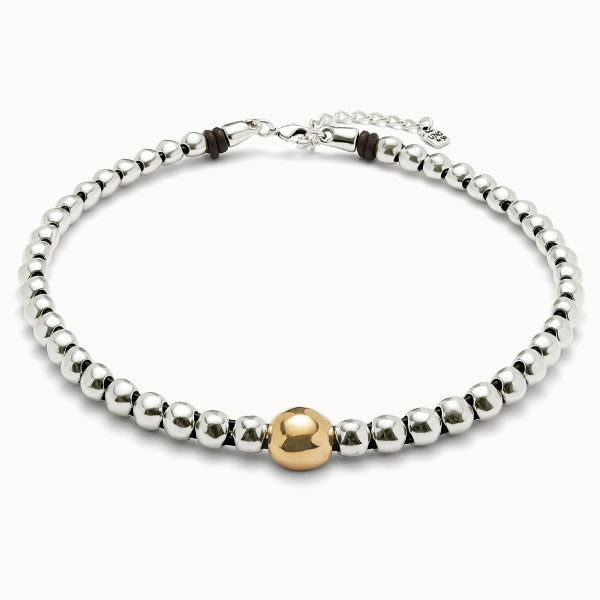 Beaded Silver Necklace with Gold Central Bead