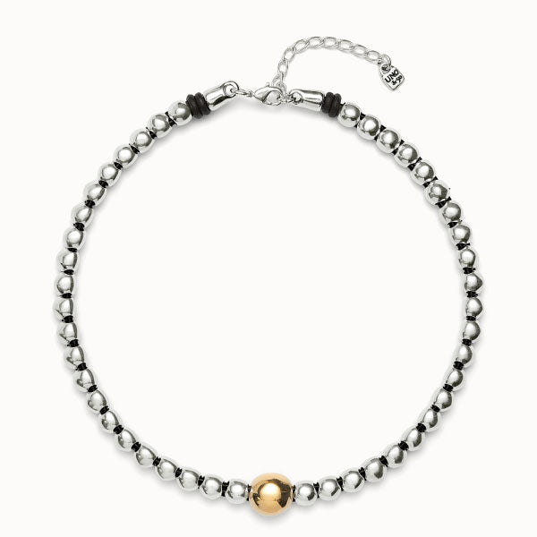 Beaded Silver Necklace with Gold Central Bead