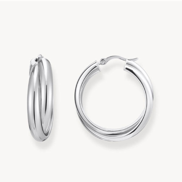 Silver Hoop Earrings Intertwined Design
