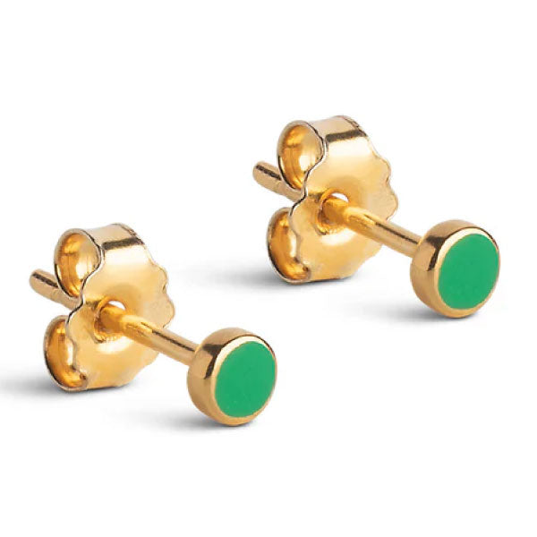 Gold Grass Green Enamel Dot Studs
