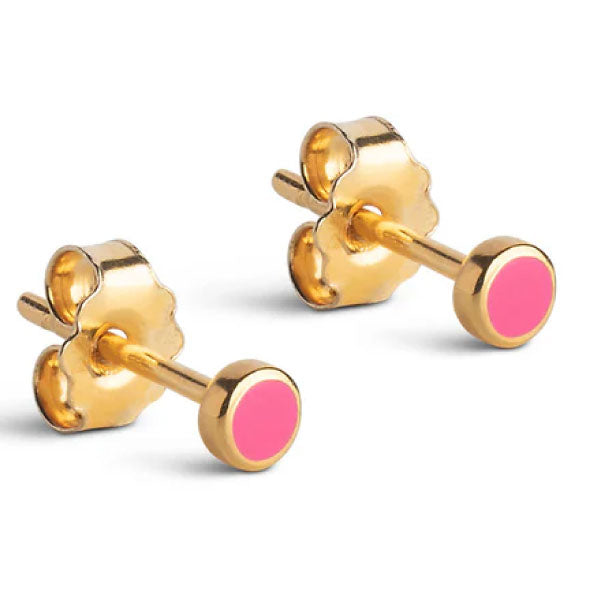 Gold Pink Enamel Dot Studs