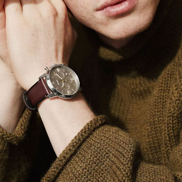 Neutra Grey Dial Brown Leather Mens Chronograph Watch