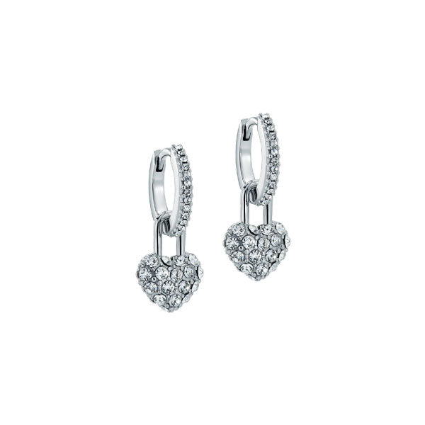 Pari Pave Crystal Padlock Huggie Earrings Silver Tone