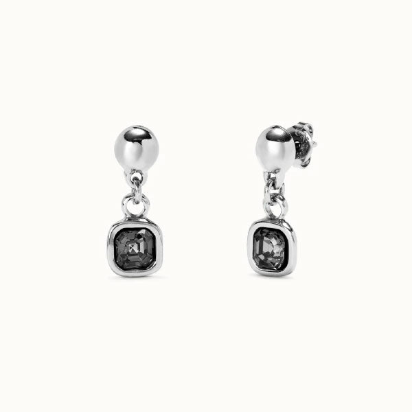 Silver Drop Earrings with Black Crystal