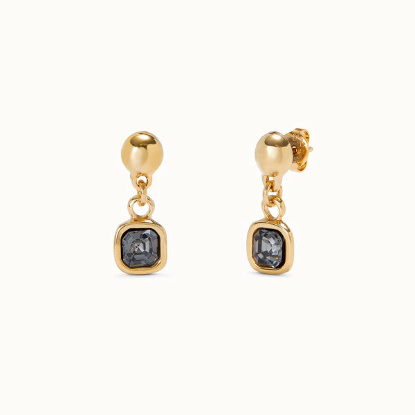 Gold Drop Earrings with Black Crystal