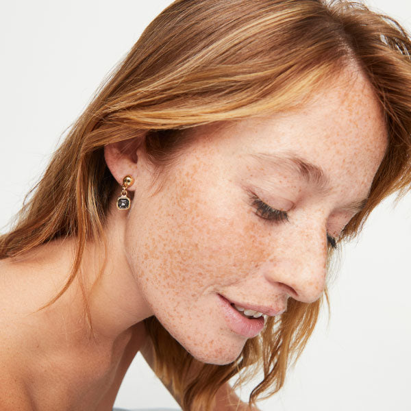 Gold Drop Earrings with Black Crystal