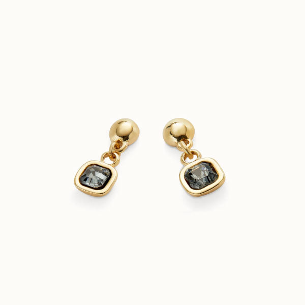 Gold Drop Earrings with Black Crystal