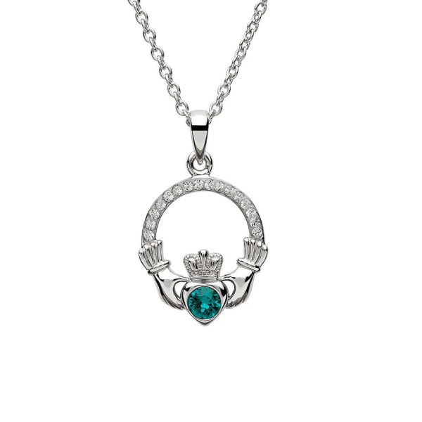 Claddagh Birthstone May Pendant Necklace