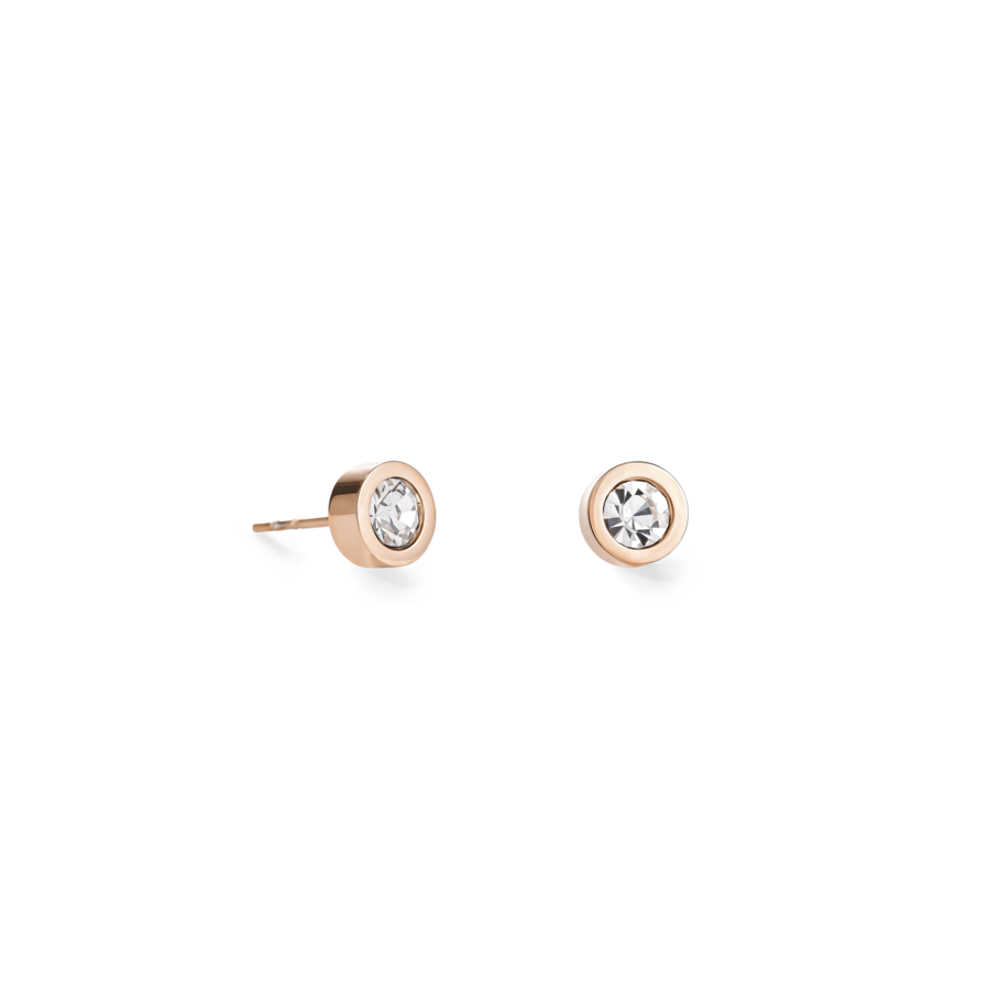 Coeur De Lion Round Rose Gold Crystal Stud Earrings