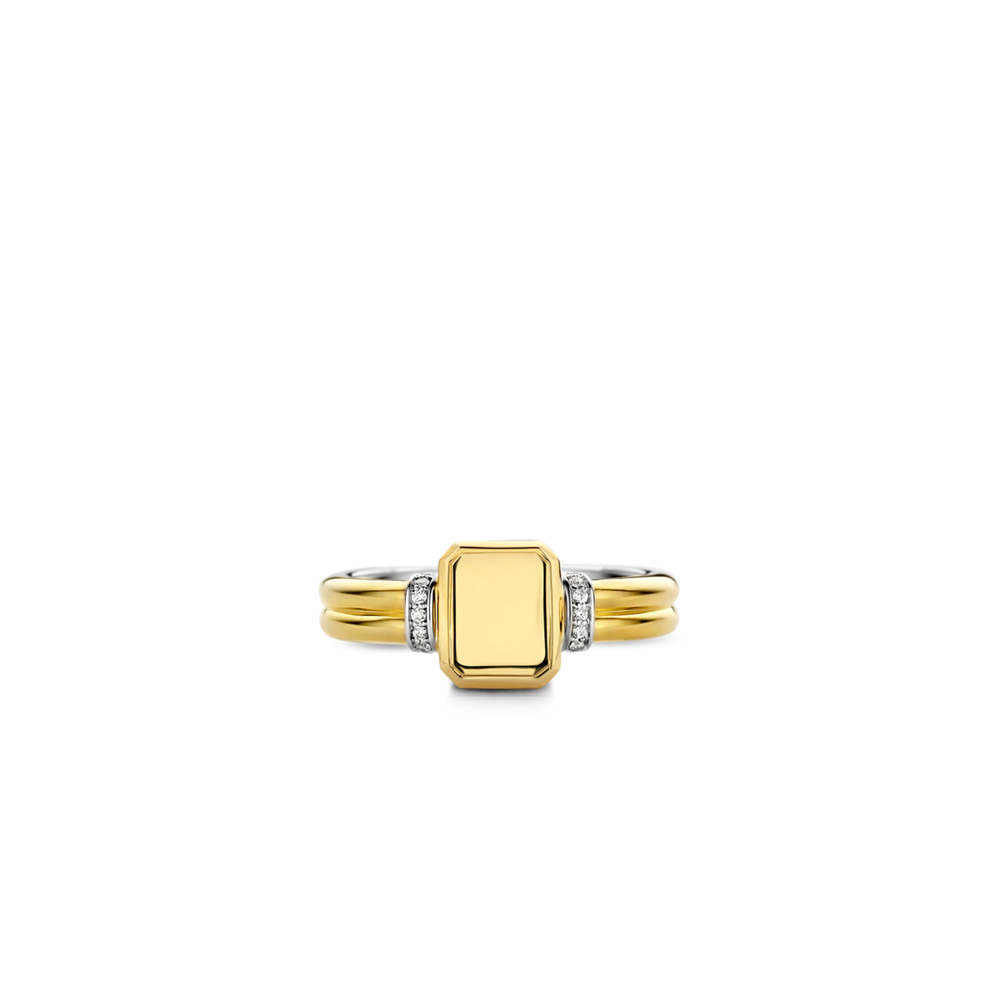 Ti Sento Engravable Rectangular Gold Ring
