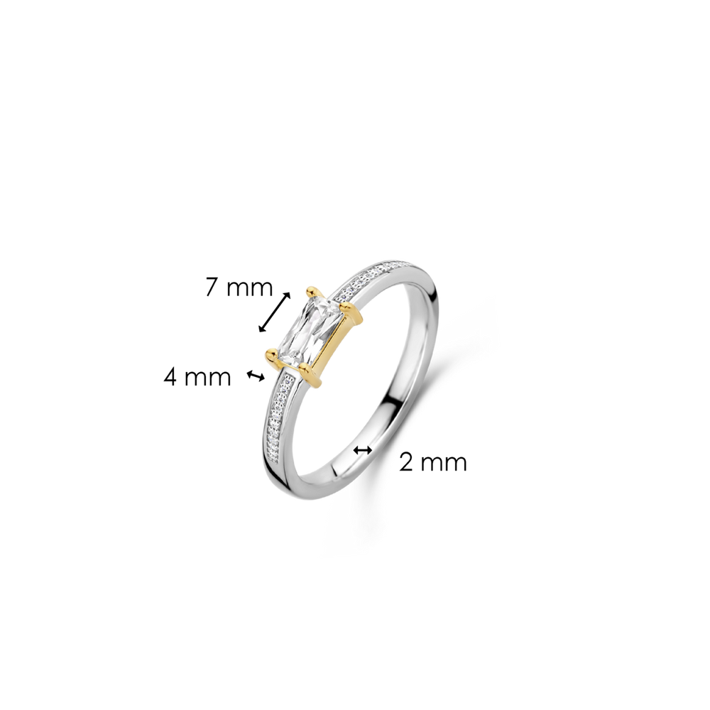 Ti Sento Gold Baguette Cut Ring with Pave Shoulders