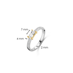 Ti Sento Gold Baguette Cut Ring with Pave Shoulders