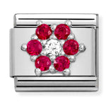 Composable CL SYMBOLS steel, Cz and 925 sterling silver RICH RED and WHITE flower