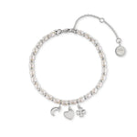 24Kae Moon, Clover & Heart Pearl Bracelet Silver