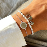 24Kae Moon, Clover & Heart Pearl Bracelet Silver