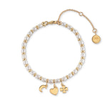 24Kae Moon, Clover & Heart Pearl Bracelet Gold