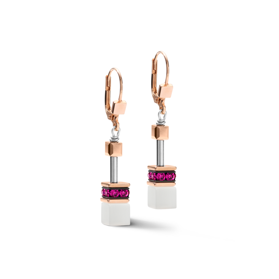 Coeur De Lion GeoCUBE® Rose Gold, White & Pink Earrings