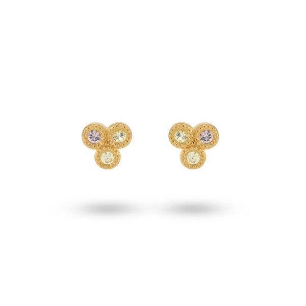 24Kae Triple Cluster Multi Pastel Stud Earrings Gold