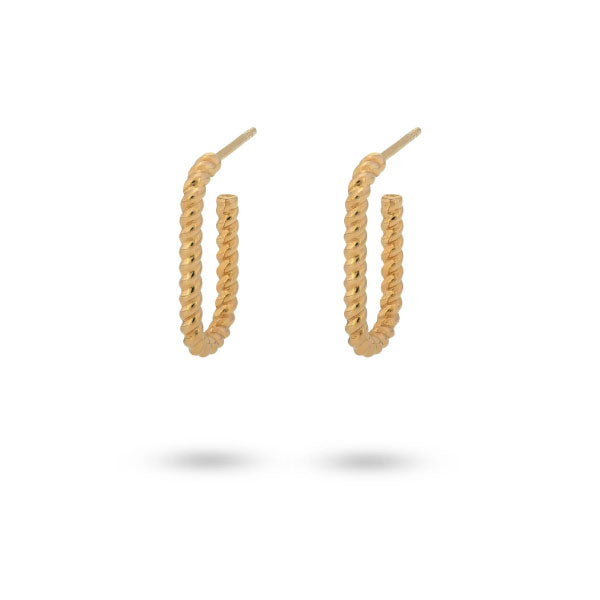 24Kae Rope Detail Oblong Hoop Stud Earrings Gold