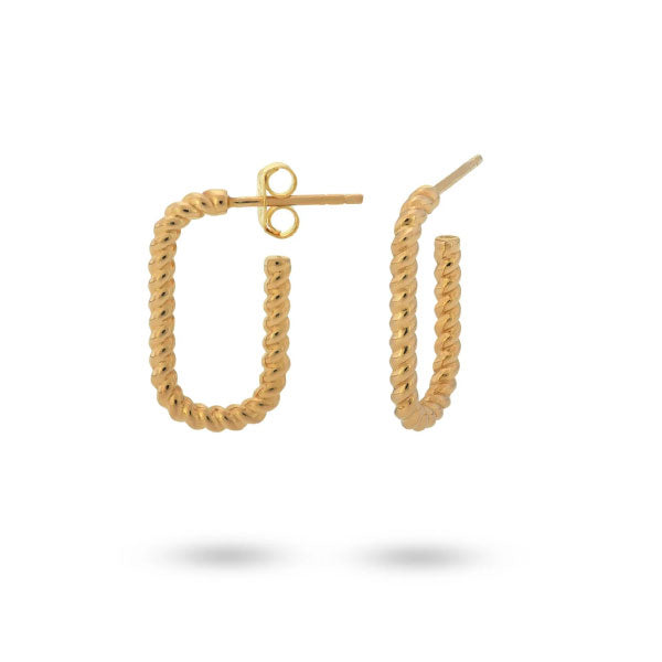 24Kae Rope Detail Oblong Hoop Stud Earrings Gold