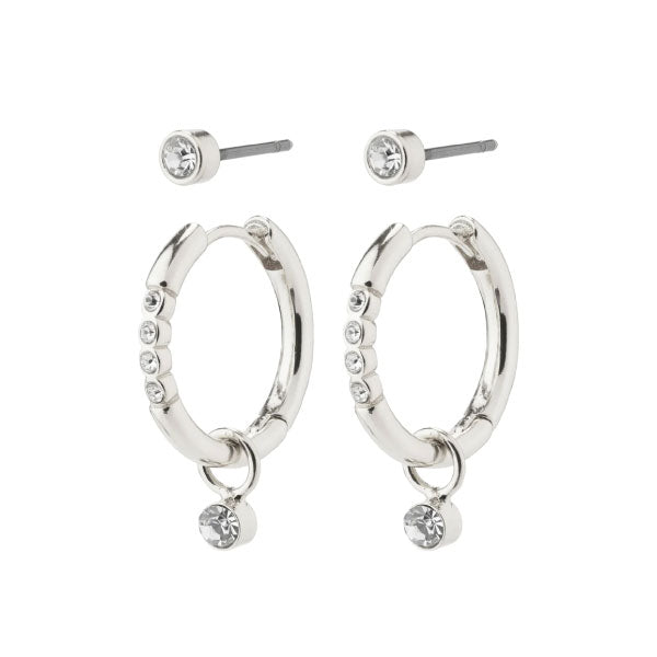 Pilgrim ELNA Crystal Earrings 2-in-1 set Silver-plated