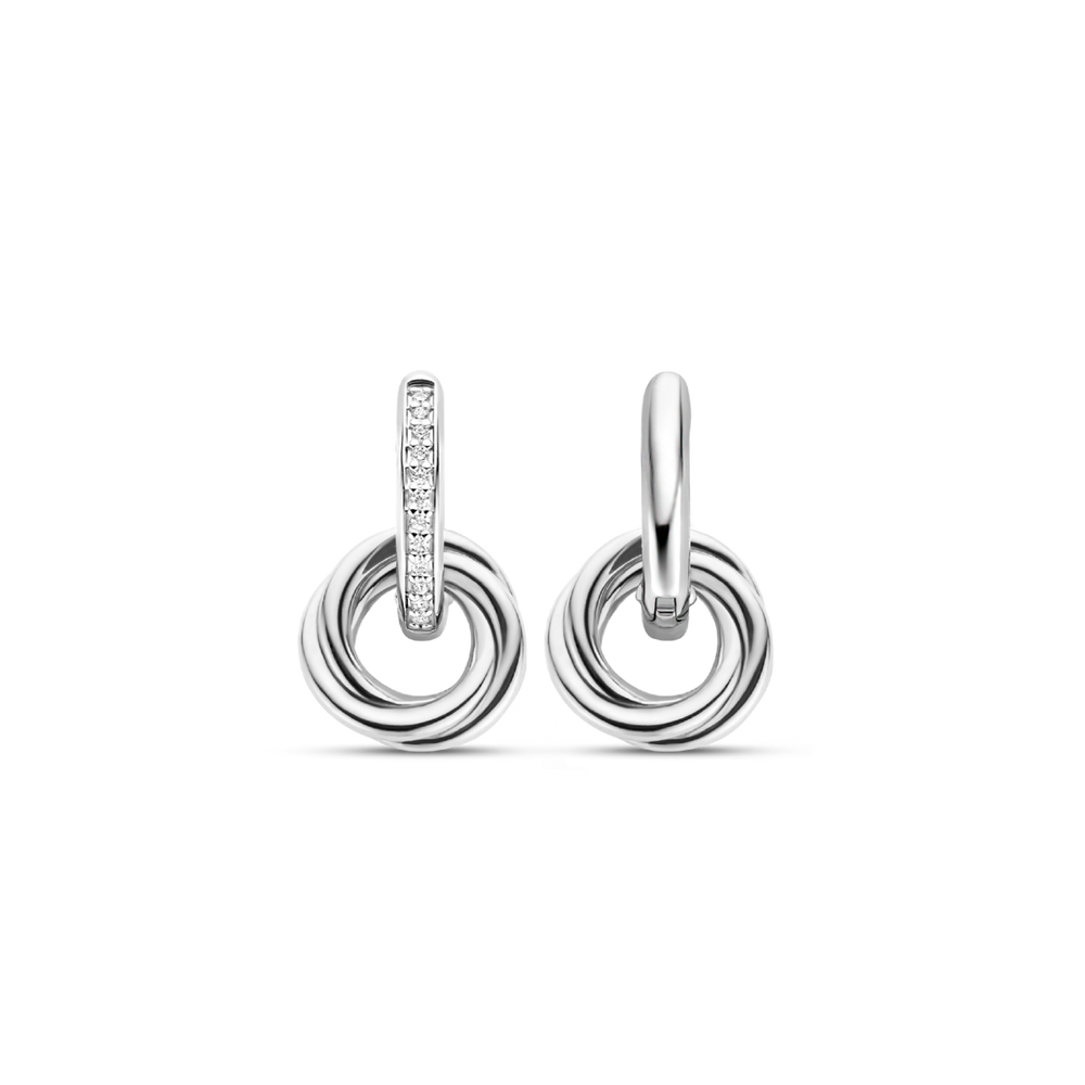 Ti Sento Silver Hoops With Twisted Circle Drops