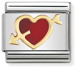 COMPOSABLE Classic LOVE in stainless steel with enamel and 18k gold Red heart with arrow