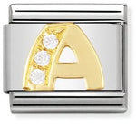 COMPOSABLE Classic LETTERS in stainless steel with 18k gold and Cubic Zirconia A