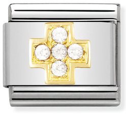 COMPOSABLE Classic DAILY LIFE in stainless steel with 18k gold and Cubic Zirconia WHITE cross