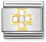 COMPOSABLE Classic DAILY LIFE in stainless steel with 18k gold and Cubic Zirconia WHITE cross