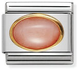 Composable Classic oval hard stones in stainless steel and 18k gold PINK CORAL